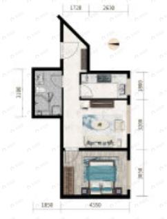 中交海河公馆1室1厅1卫户型图