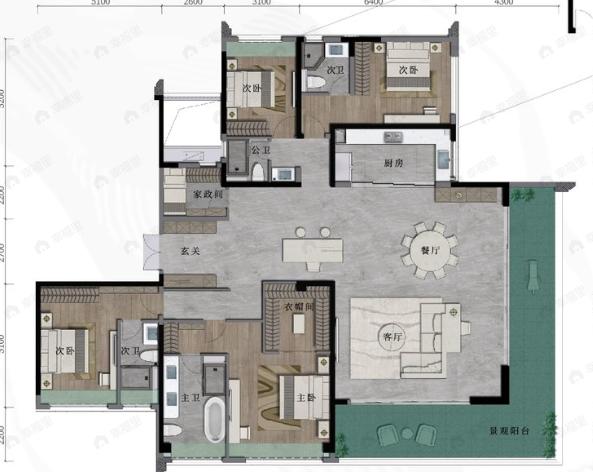 绿城滨江潮闻东方5室2厅4卫户型图