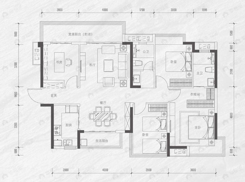旭辉江来4室2厅2卫户型图