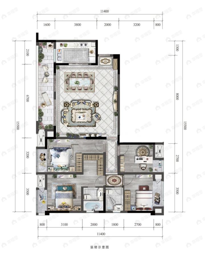 两江溪岸云蔚4室2厅2卫户型图