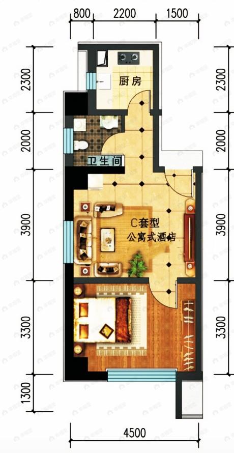 兰石豪布斯卡1室1厅1卫户型图