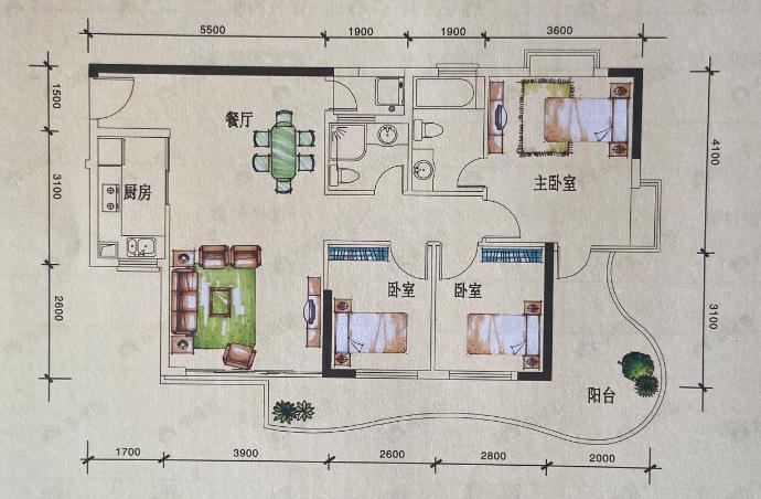 江源半岛花园3室2厅2卫户型图