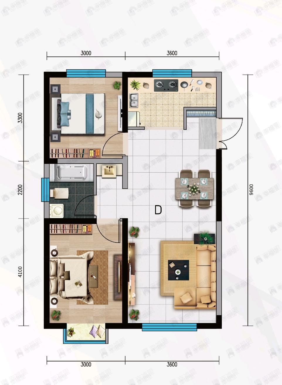 万枫美利山2室2厅1卫户型图