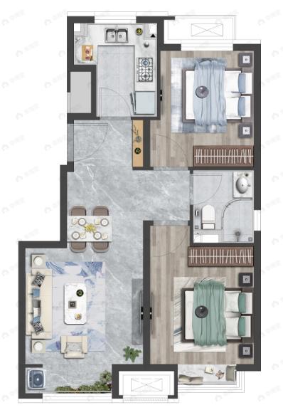 中骏云景台2室2厅1卫户型图