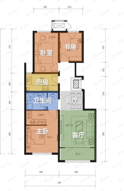 北京城建北京合院3室2厅1卫户型图