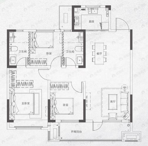 高实城3室2厅2卫户型图