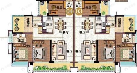 3室2厅2卫建面117平户型图