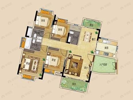 4室2厅3卫建面140平南|北户型图