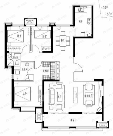 紫薇西棠3室2厅2卫户型图