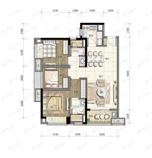 绿城桂语映月3室2厅2卫户型图