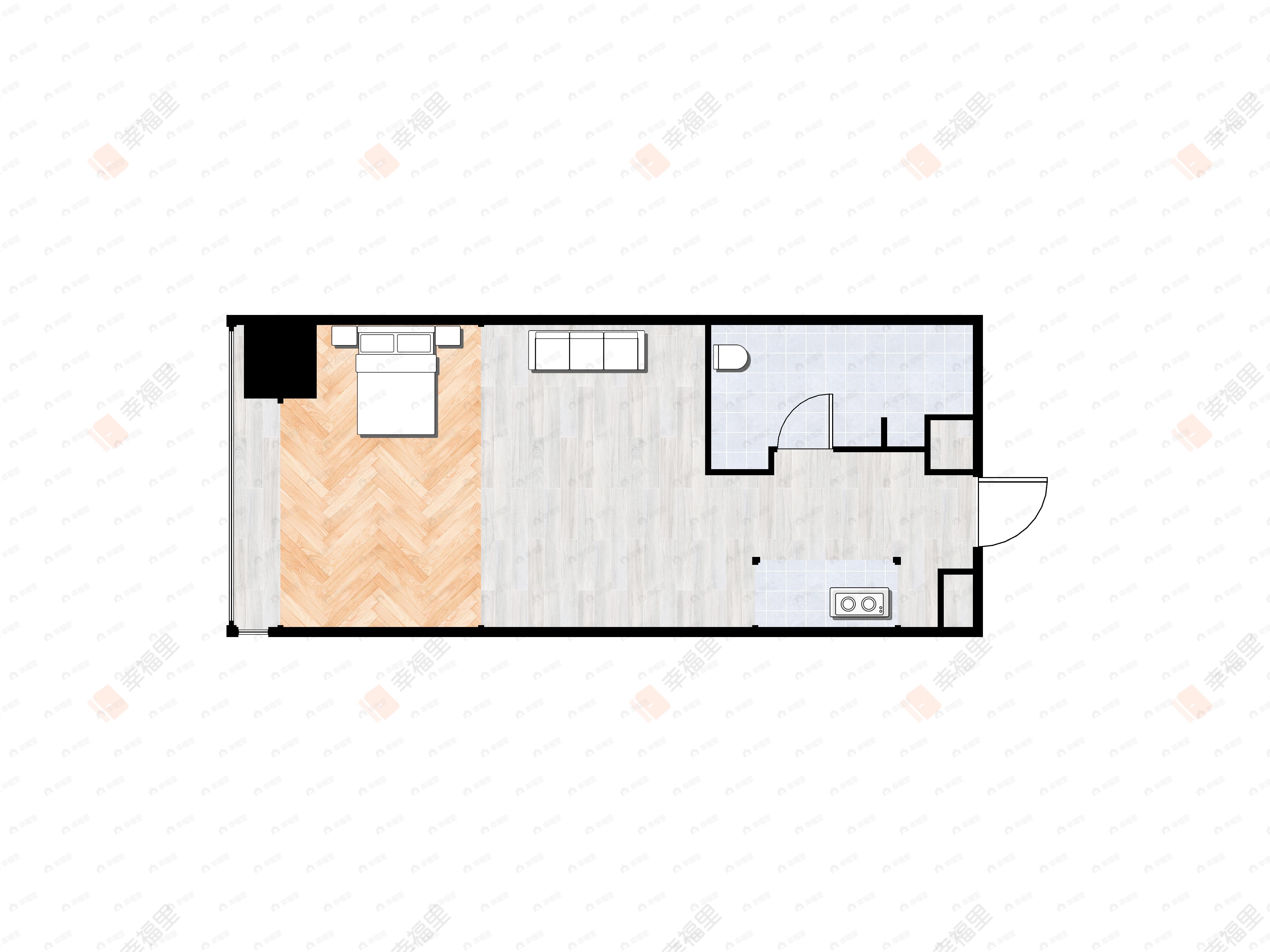 1室1厅1卫建面36m²西户型图