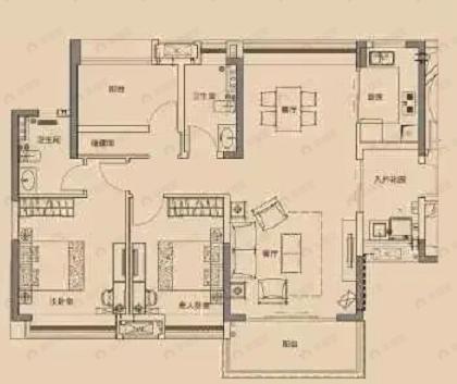 保利合锦领秀山2室2厅2卫户型图