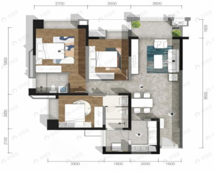 合谊万璟台3室2厅2卫户型图