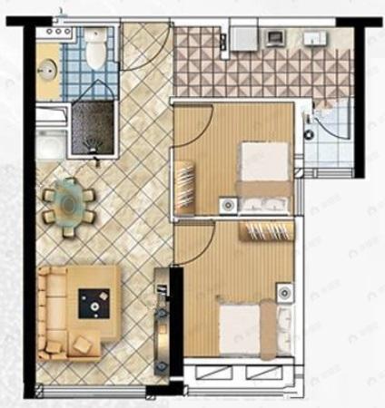 越秀滨江·盛悦2室1厅1卫户型图