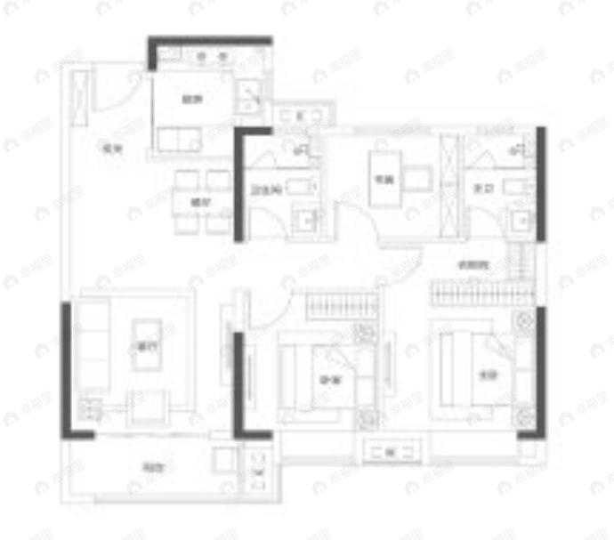 福星惠誉星誉国际3室2厅2卫户型图