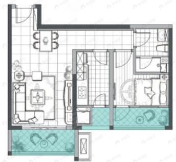 华侨城御龙山1室2厅1卫户型图