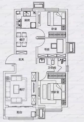 假日壹号3室2厅1卫户型图