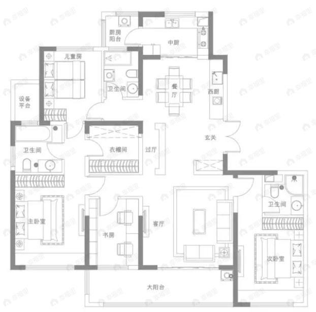 沣水云岭4室2厅3卫户型图