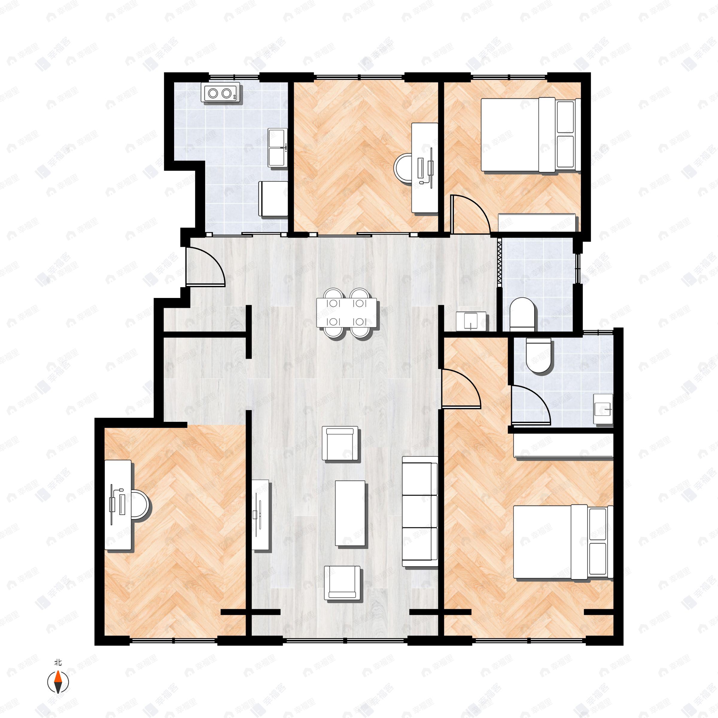 4室2厅2卫建面117平北|南户型图