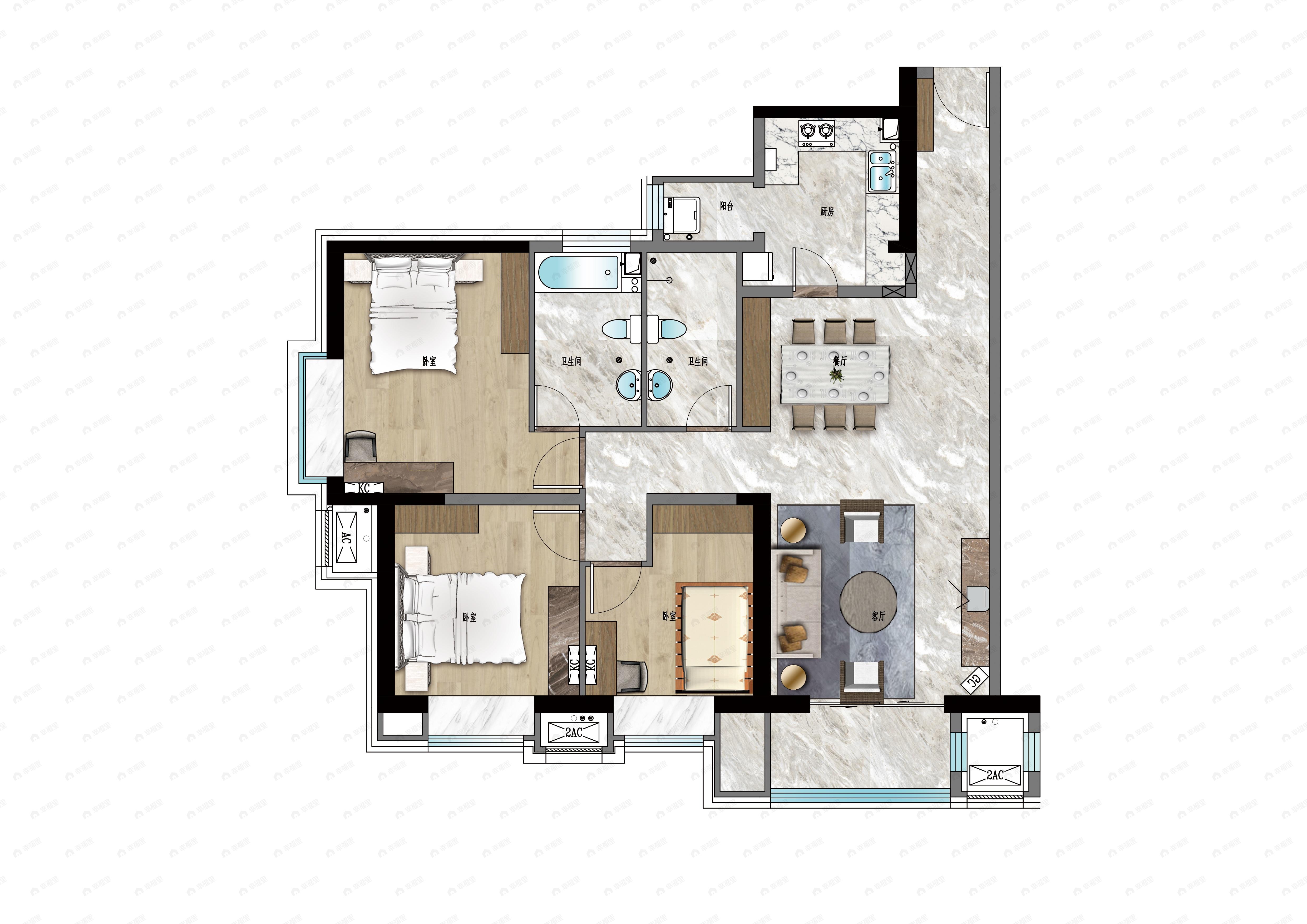 北京书院3室2厅2卫户型图