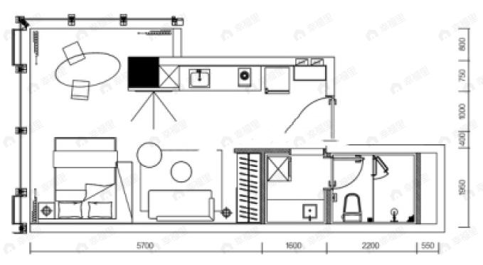 重庆时代中心1室1厅1卫户型图