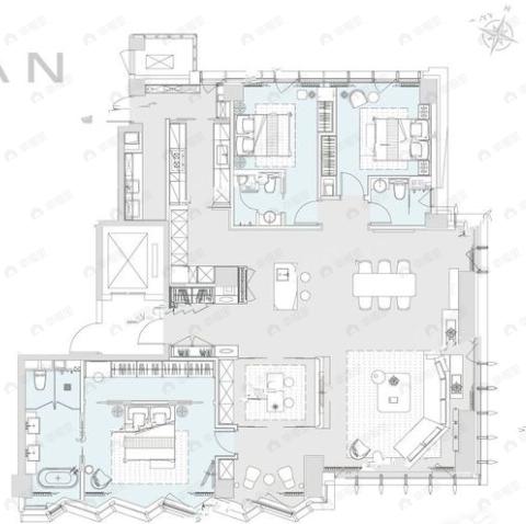 3室2厅3卫建面265平户型图