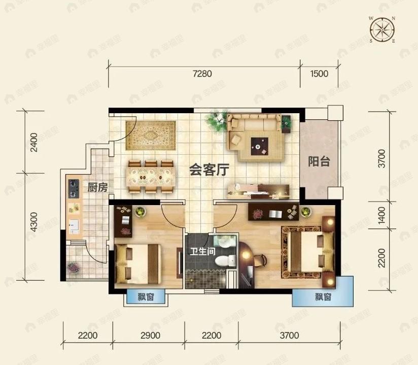 侨雅苑2室2厅1卫户型图
