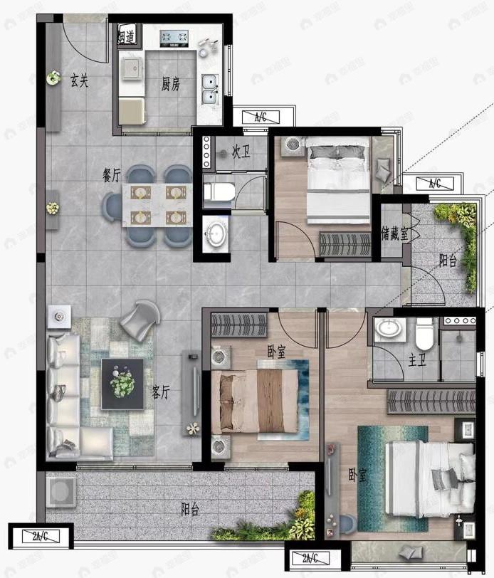 保利南沙天汇3室2厅2卫户型图