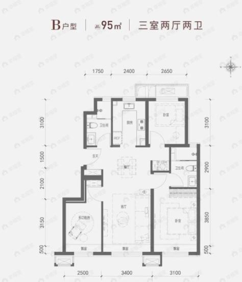 梧桐山语3室2厅2卫户型图