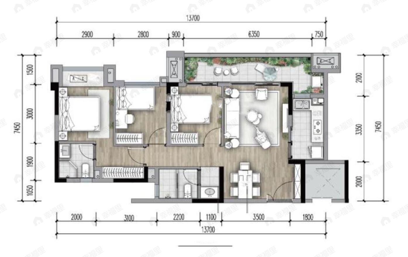 中交金科辰光3室2厅2卫户型图