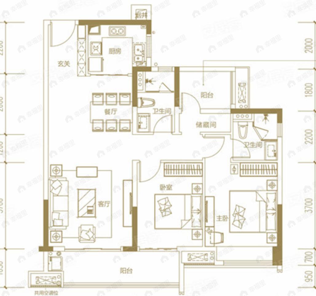 海伦堡玖悦澜湾3室2厅2卫户型图