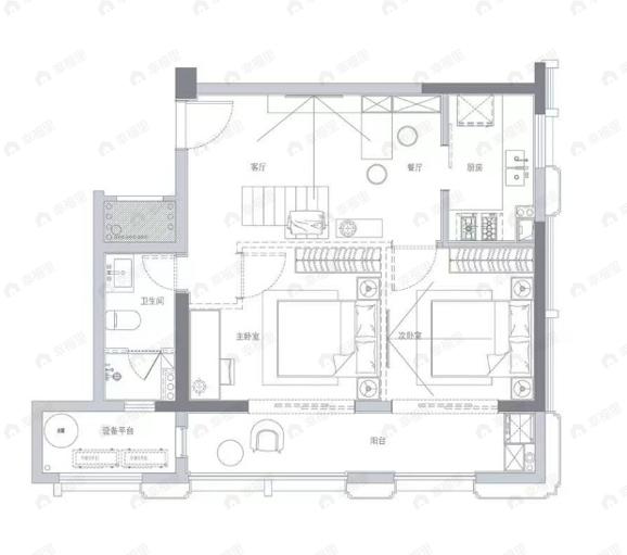 恒隆府2室2厅1卫户型图