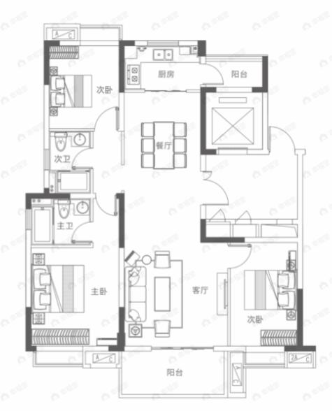 众安中至未来里3室2厅2卫户型图