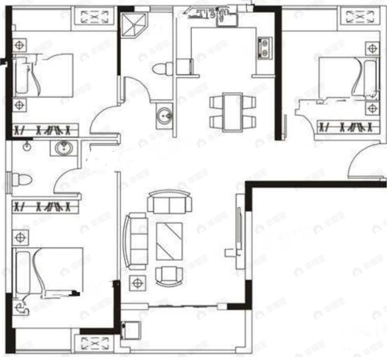 合融清华源3室2厅2卫户型图