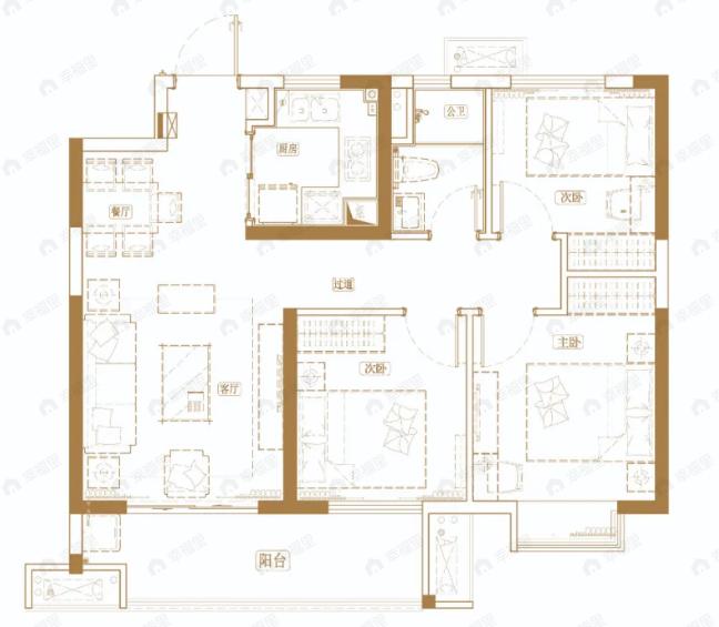海伦堡中奥玖悦府3室2厅1卫户型图