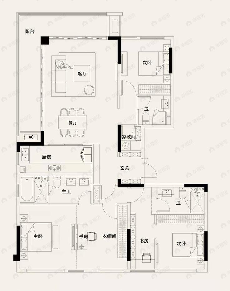海月江南住宅4室2厅3卫户型图