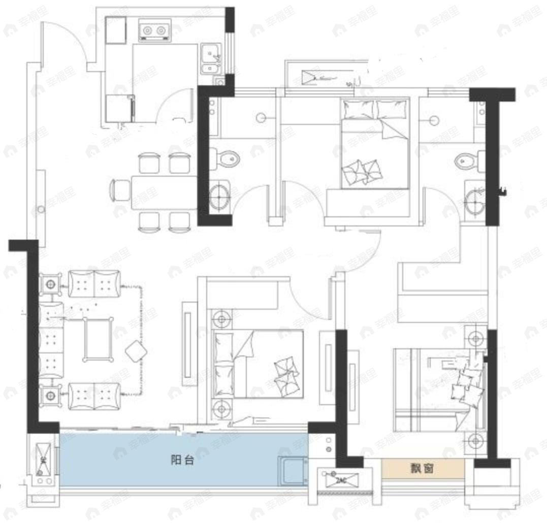 中国健康谷3室2厅2卫户型图