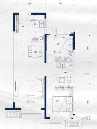 城投华润-凯旋门2室2厅1卫户型图