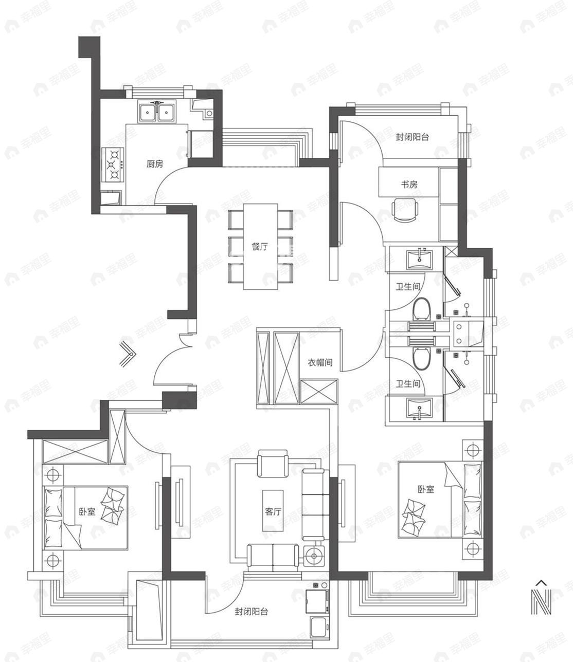 海玥华府3室2厅2卫户型图