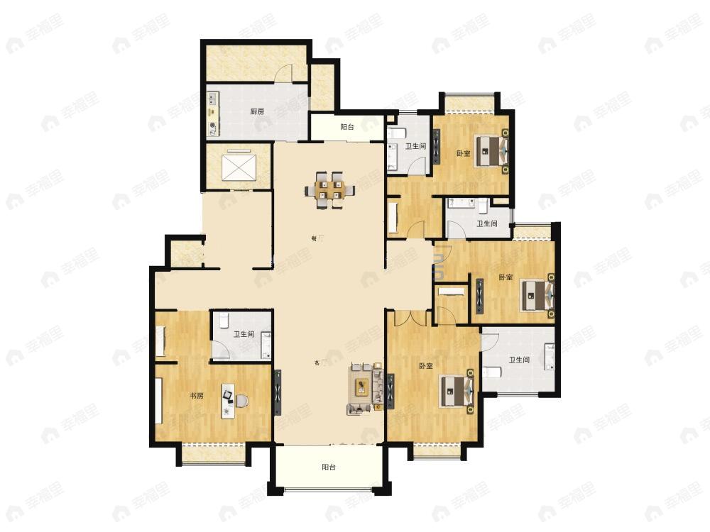4室2厅4卫建面255平户型图