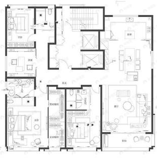 4室2厅3卫建面300平南户型图
