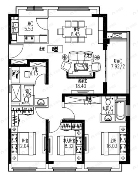 宝莲玖邑4室2厅2卫户型图