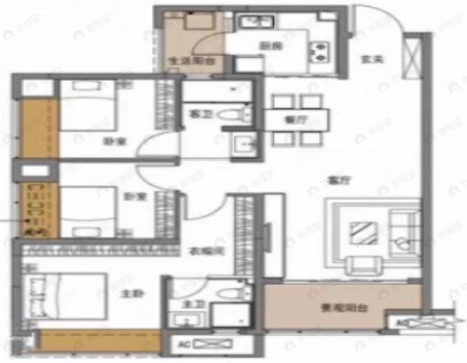 保利大国璟3室2厅2卫户型图