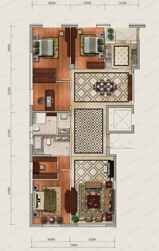 星海长岛4室2厅2卫户型图