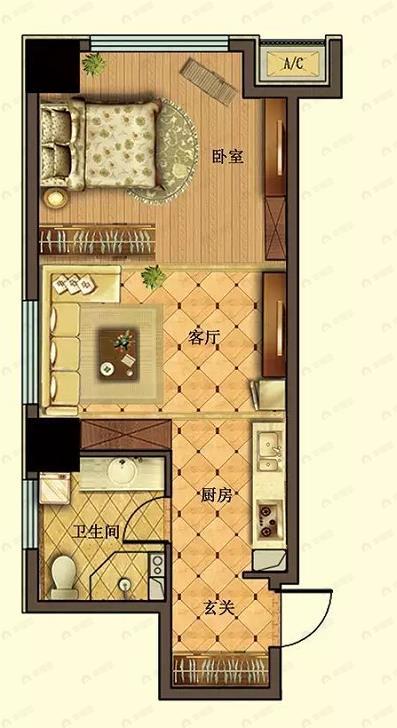 假日云鼎中心1室1厅1卫户型图