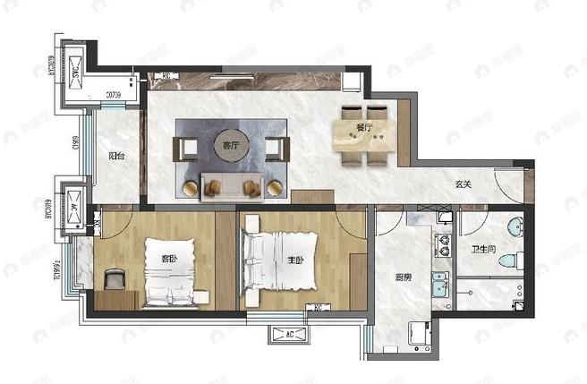 北京书院2室2厅1卫户型图
