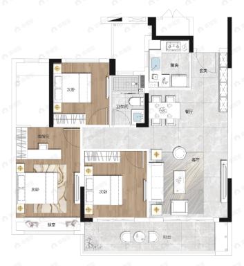 建发天悦云庐3室2厅2卫户型图