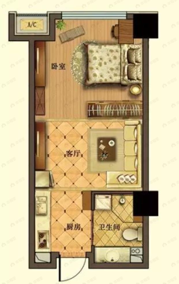 假日云鼎中心1室1厅1卫户型图