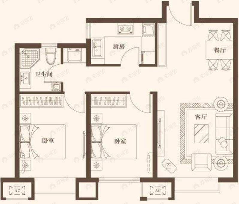 天房北宁公元3室2厅1卫户型图