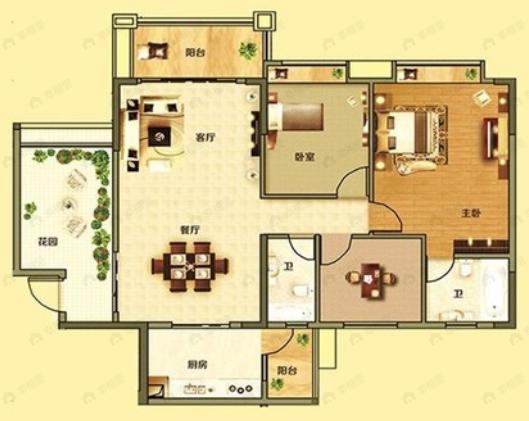 华英城明月湾3室2厅2卫户型图